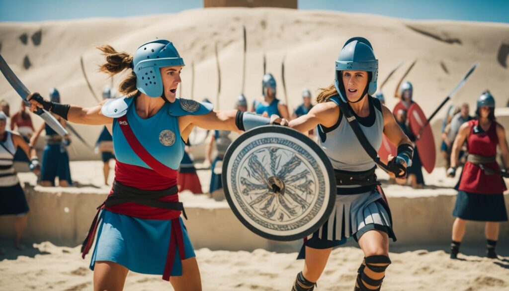 Ancient female gladiators in training and combat