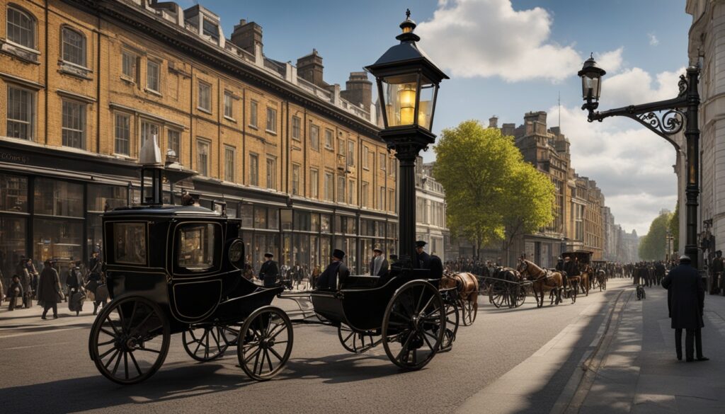 Gas-lit traffic signal in 19th century London