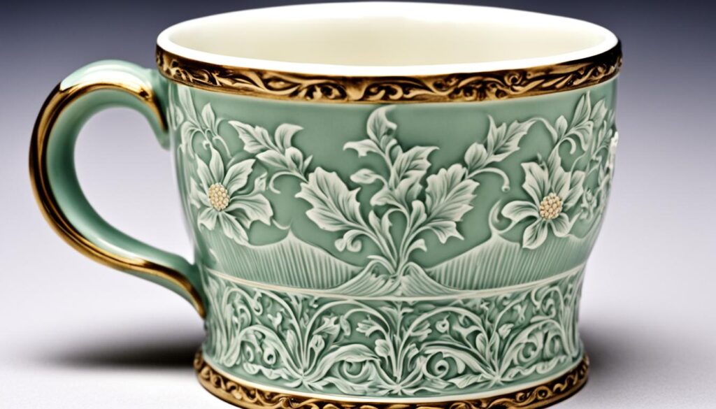 Victorian mustache cup ceramic design